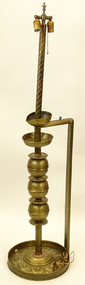 Vintage Moroccan Brass Floor Lamp. Possibly an oil lamp originally.