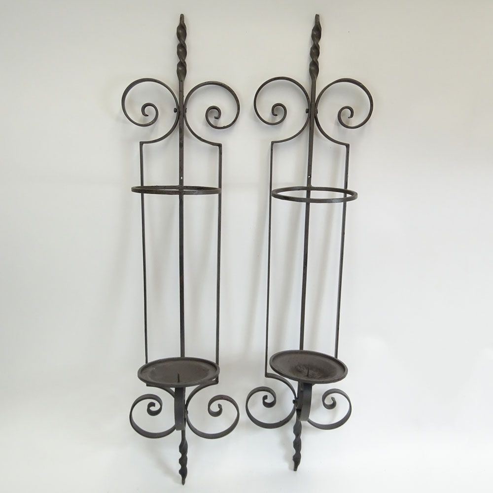 Pair Wrought Iron Pricket Candle Sconces.