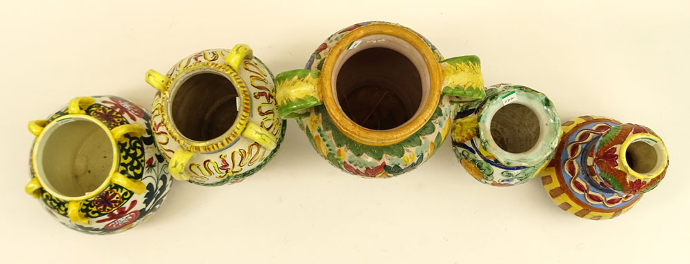 Lot of Five (5) Vintage Majolica Urns and Vases. Various sizes.