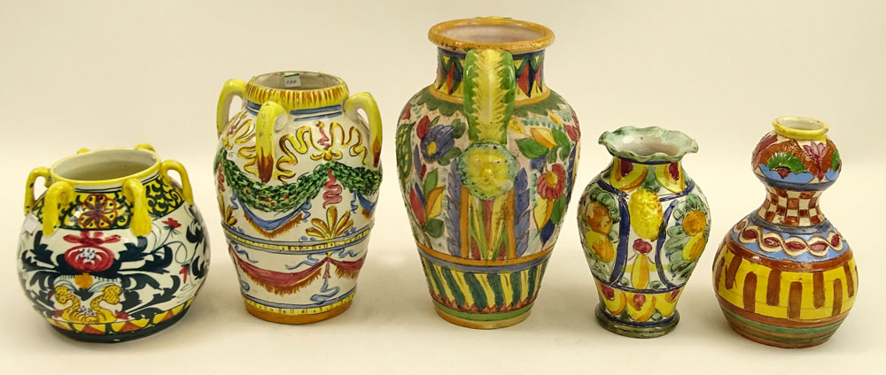 Lot of Five (5) Vintage Majolica Urns and Vases. Various sizes.