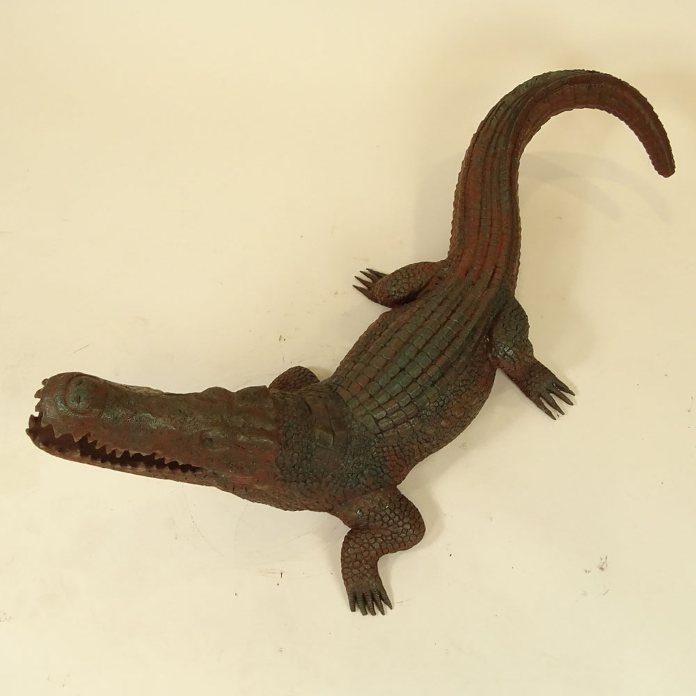 Contemporary Cast Cold Painted Bronze Sculpture "Alligator". 