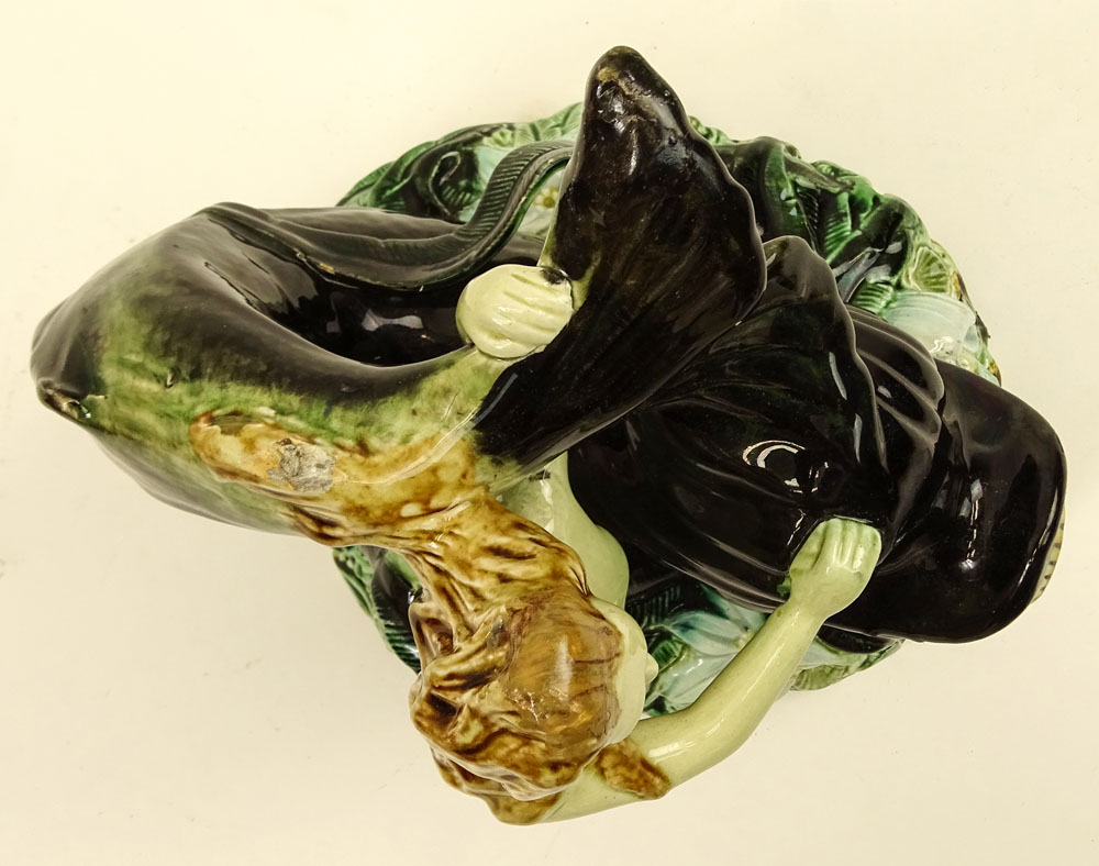 20th Century Majolica Pottery Figurine "Siren And Dolphin". 