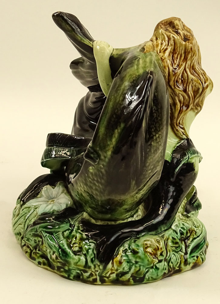 20th Century Majolica Pottery Figurine "Siren And Dolphin". 