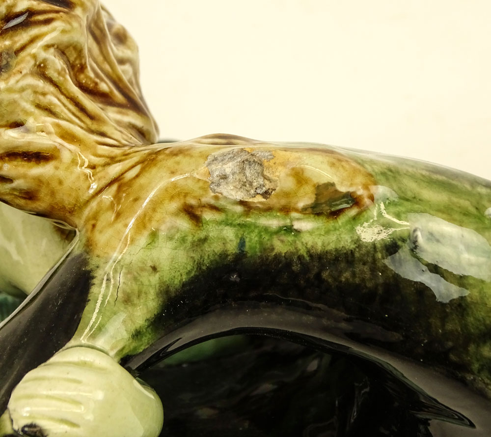 20th Century Majolica Pottery Figurine "Siren And Dolphin". 