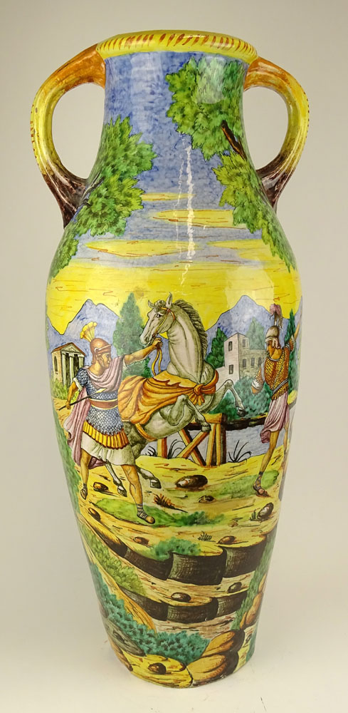 Large Vintage Italian Majolica Handled Urn