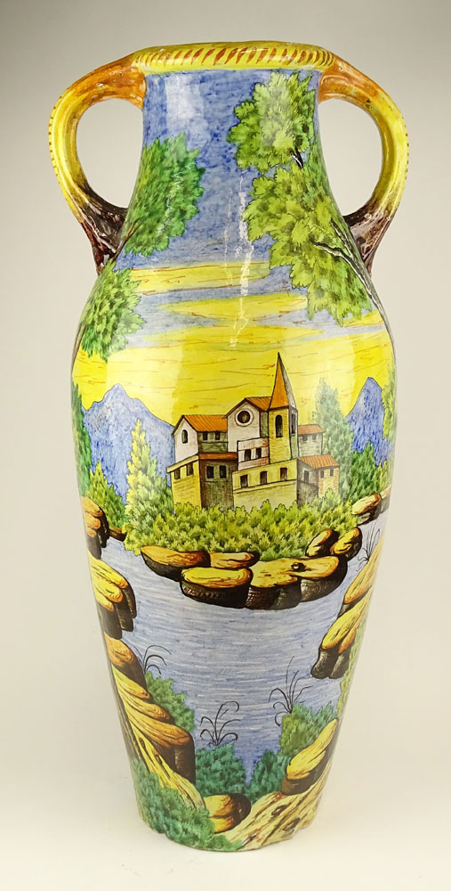 Large Vintage Italian Majolica Handled Urn