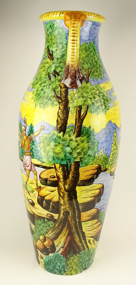 Large Vintage Italian Majolica Handled Urn