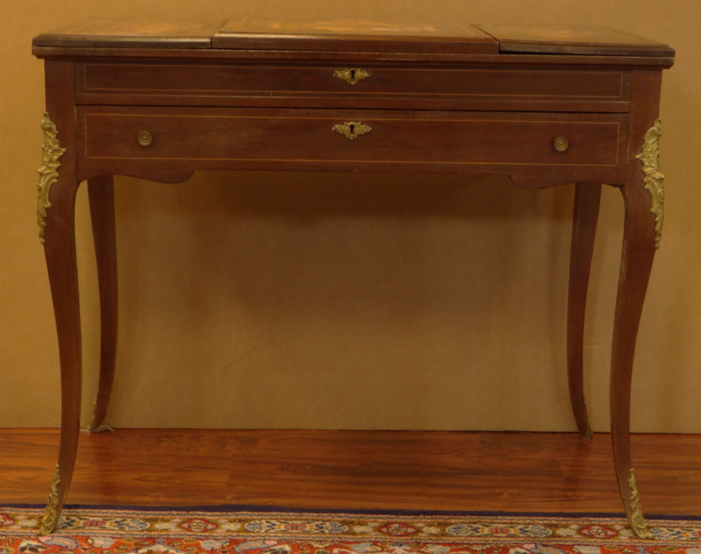 Early 20th Century Inlaid Mahogany Lady's Vanity with Cast Metal Mounts.