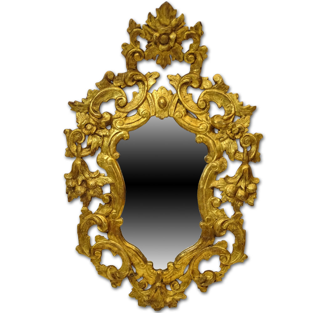 Antique Italian Carved Giltwood Mirror.