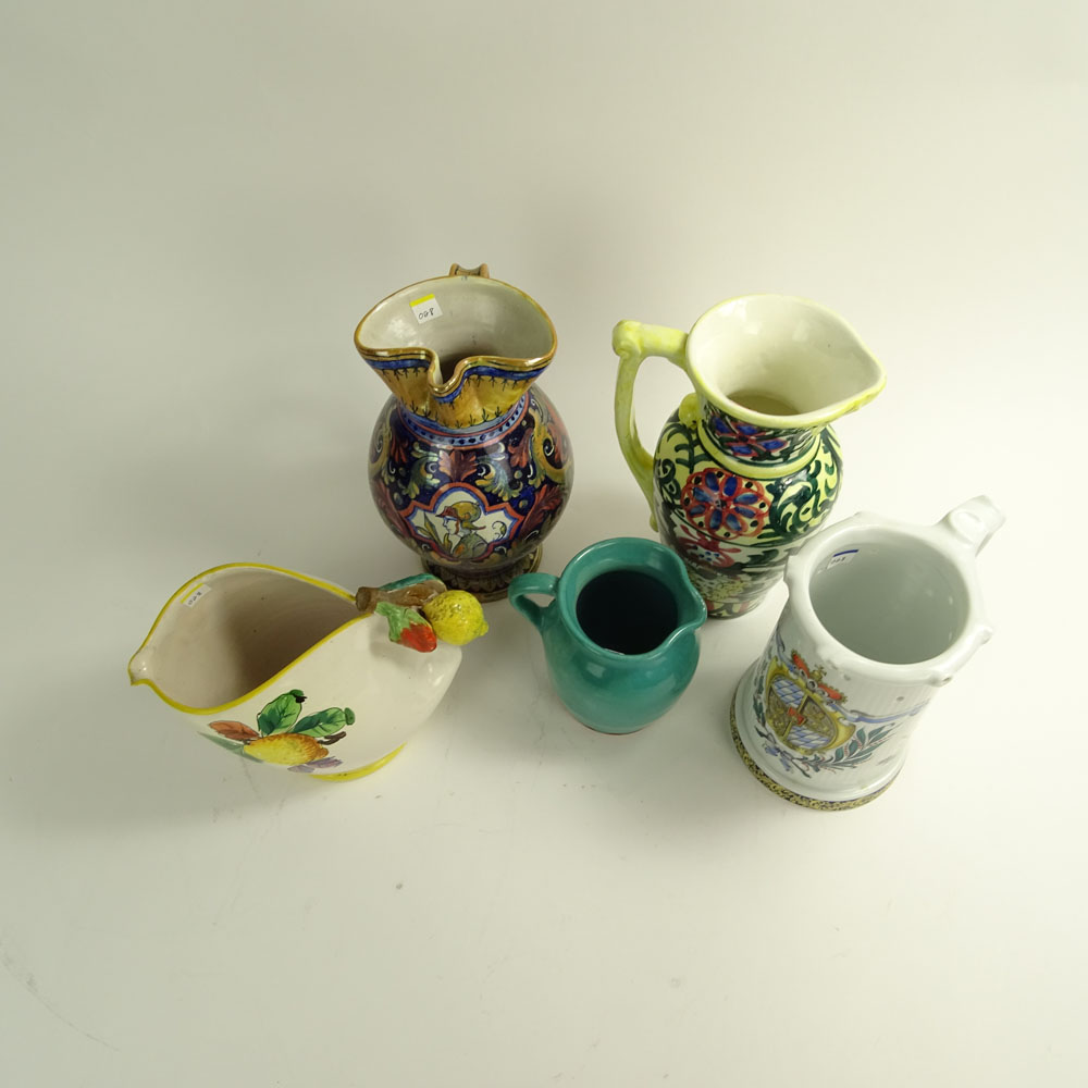 Lot of Five (5) Vintage Italian Majolica Pitchers.