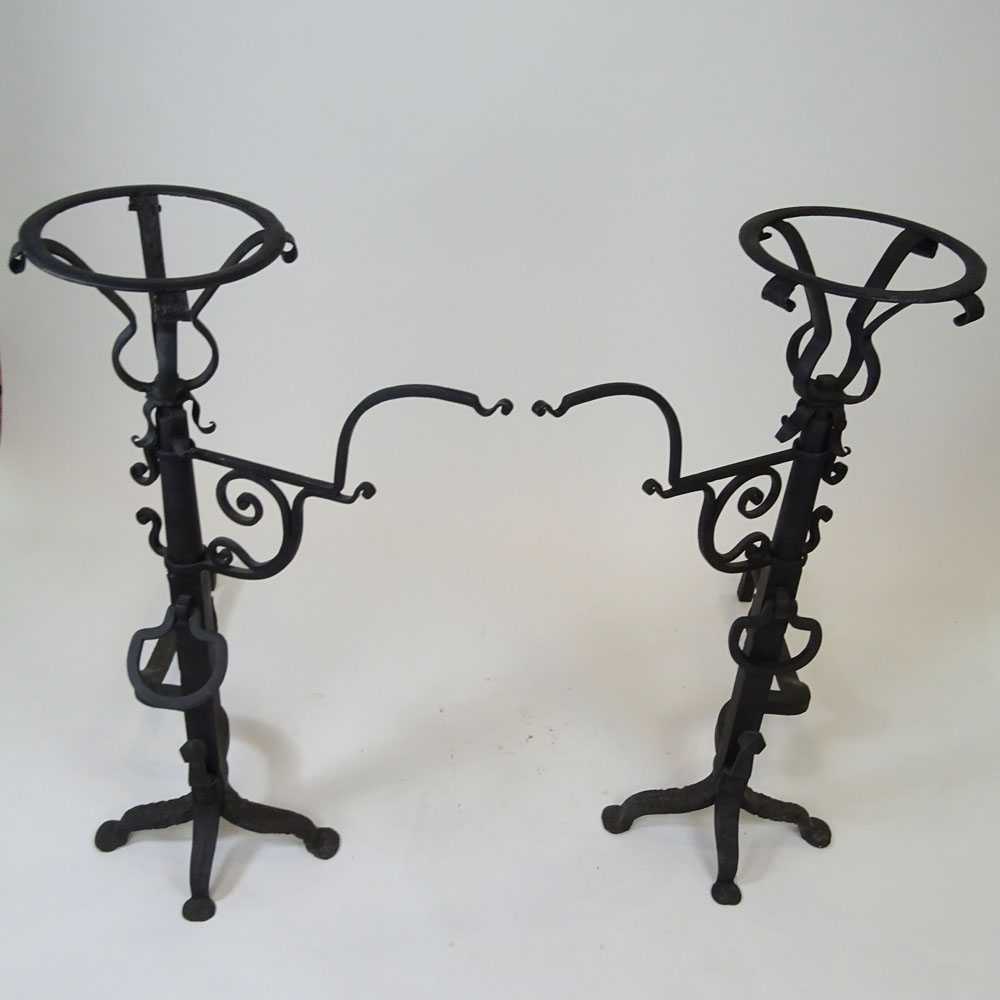 Pair of Grand Scale 19/20th Century Italian Wrought Iron Fireplace Irons.