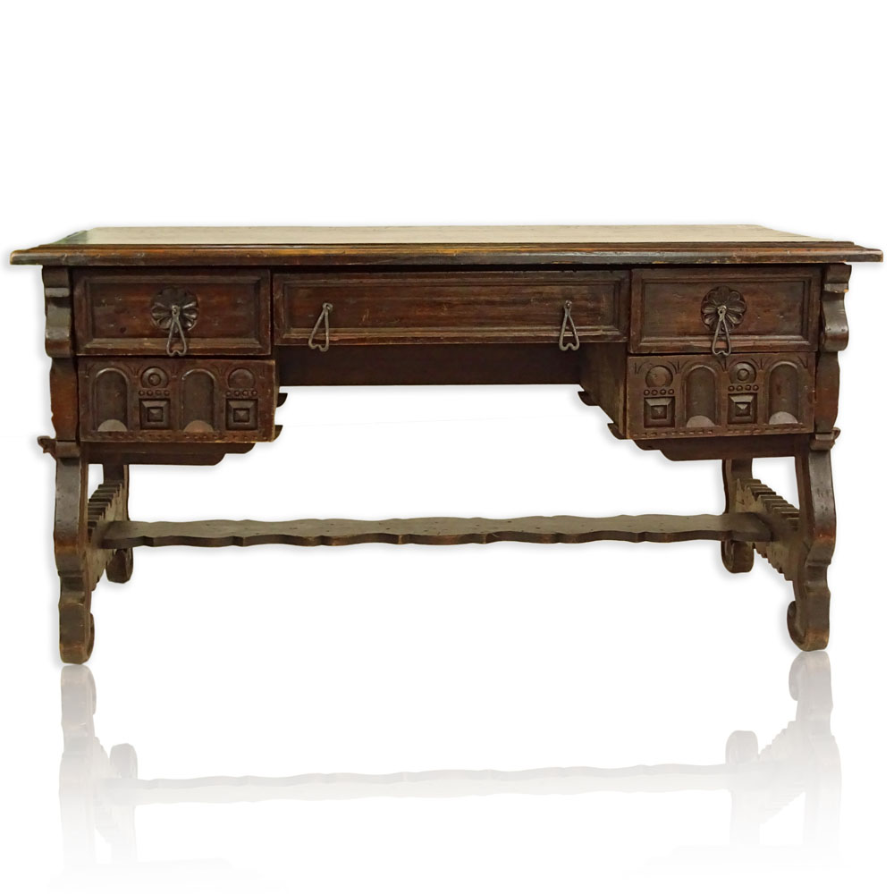 17th Century Spanish Style Carved Hardwood Desk.