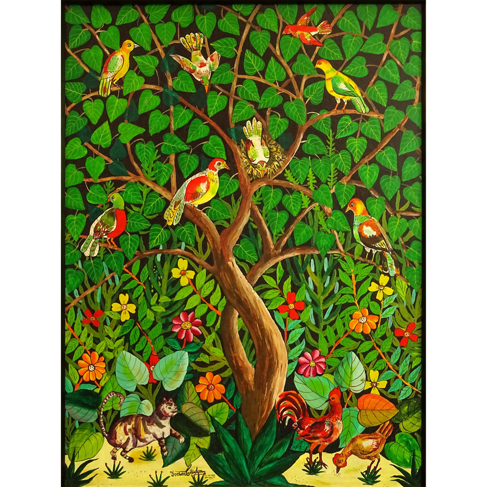 Yveson Celidon, Haitian (20th C) Oil on masonite "Tree With Birds".