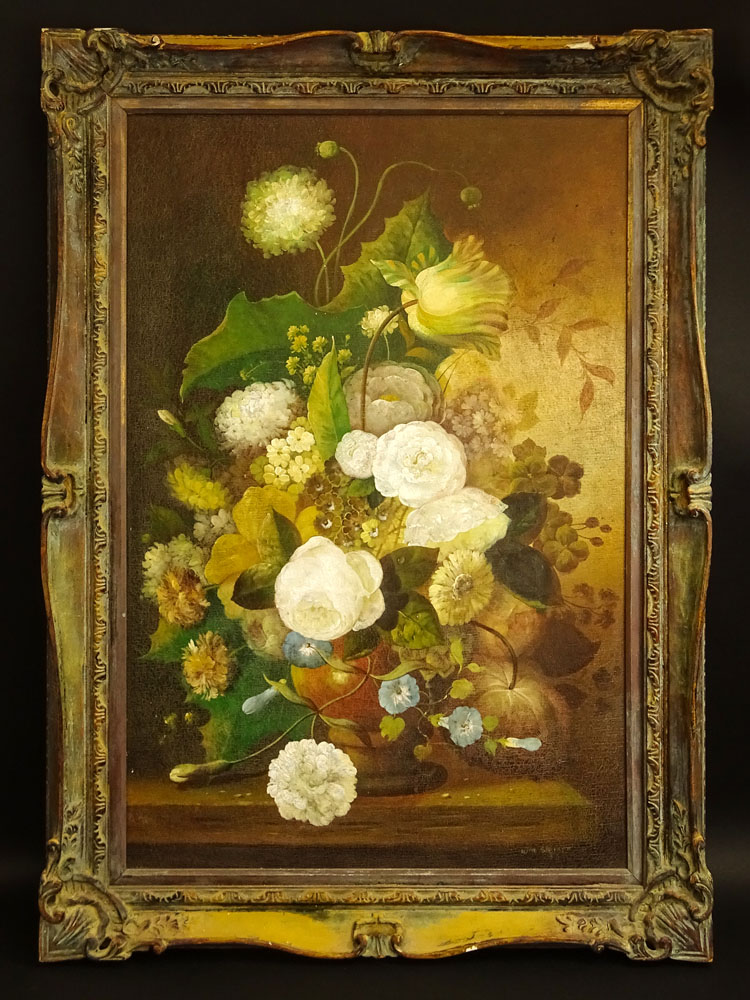 Decorative 20th Century Oil on Canvas, Still Life with Flowers.