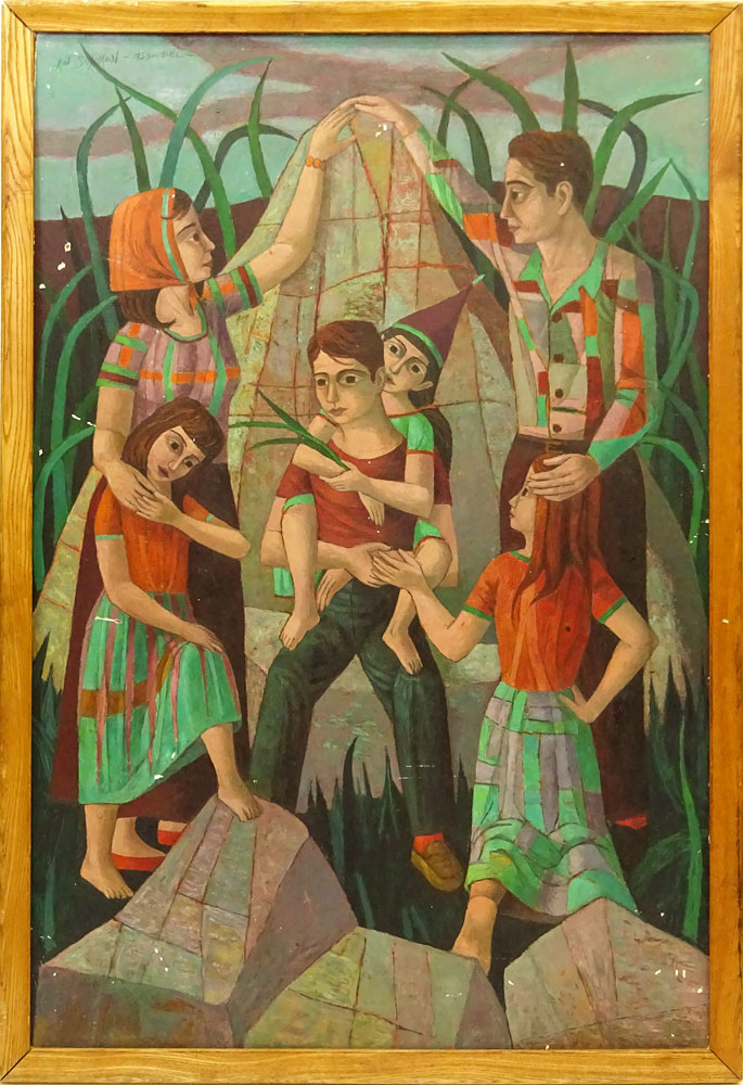 Bob Solomon, American (20th Century) Circa 1953 Oil on Masonite, Family.