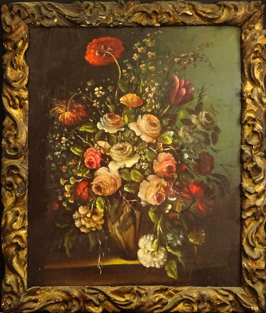 20th Century Oil on Canvas, Still Life with Flowers. 