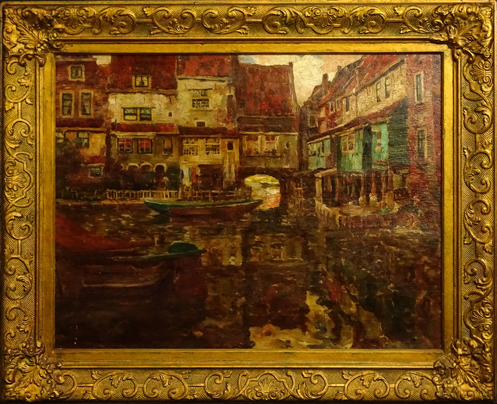 19/20th Century Italian School Oil on Canvas "Venice Canal" 