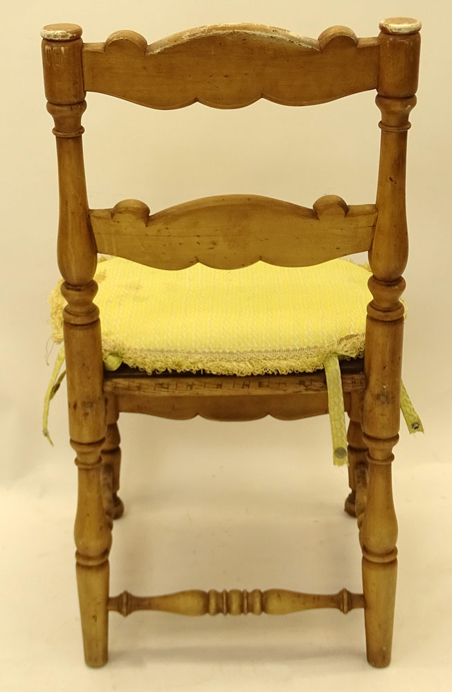 Set of Seventeen (17) Mid 20th Century Country French Style Carved Wood Chairs with Fortuny Cushions.