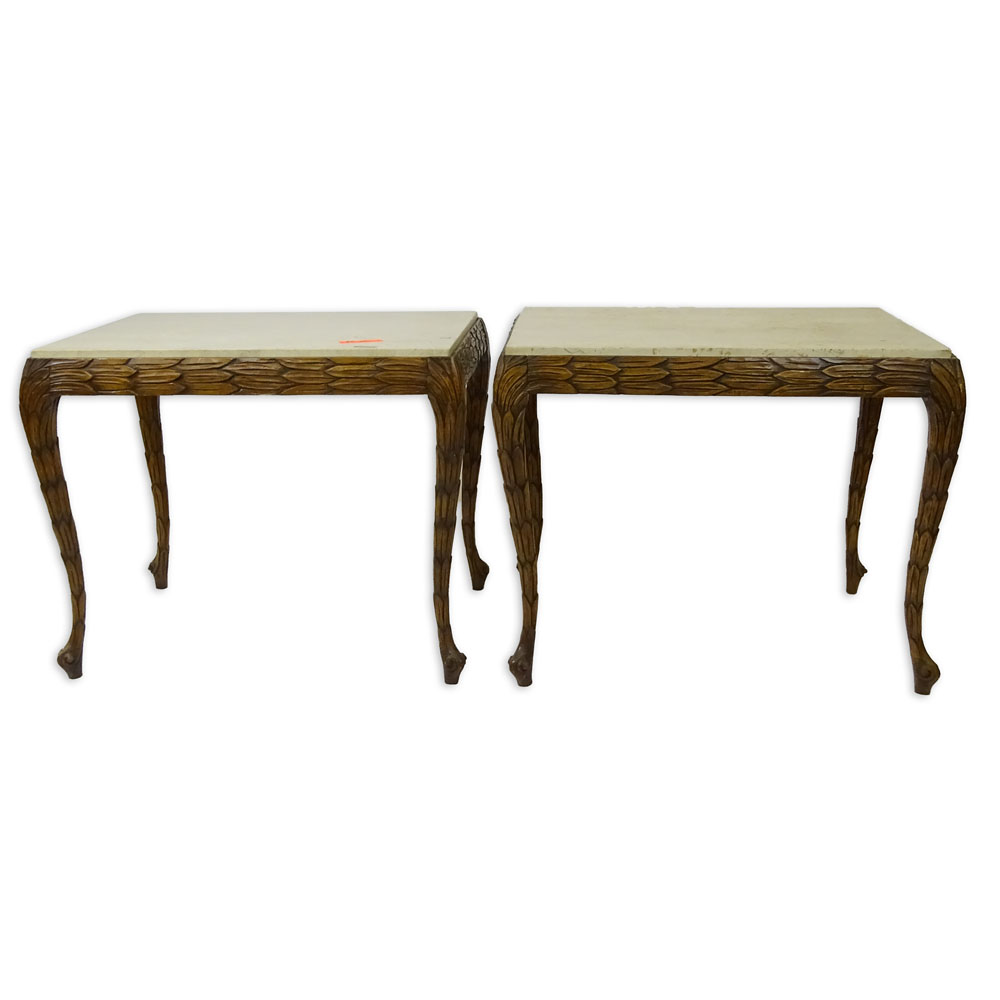 Early to Mid 20th Century Italian Carved Wood Occasional Tables with Granite Tops.