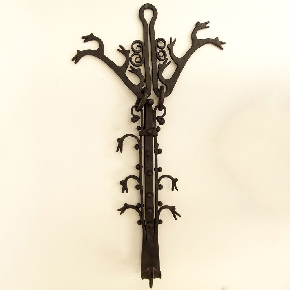 Antique Renaissance Style Wrought Iron Wall Hook.
