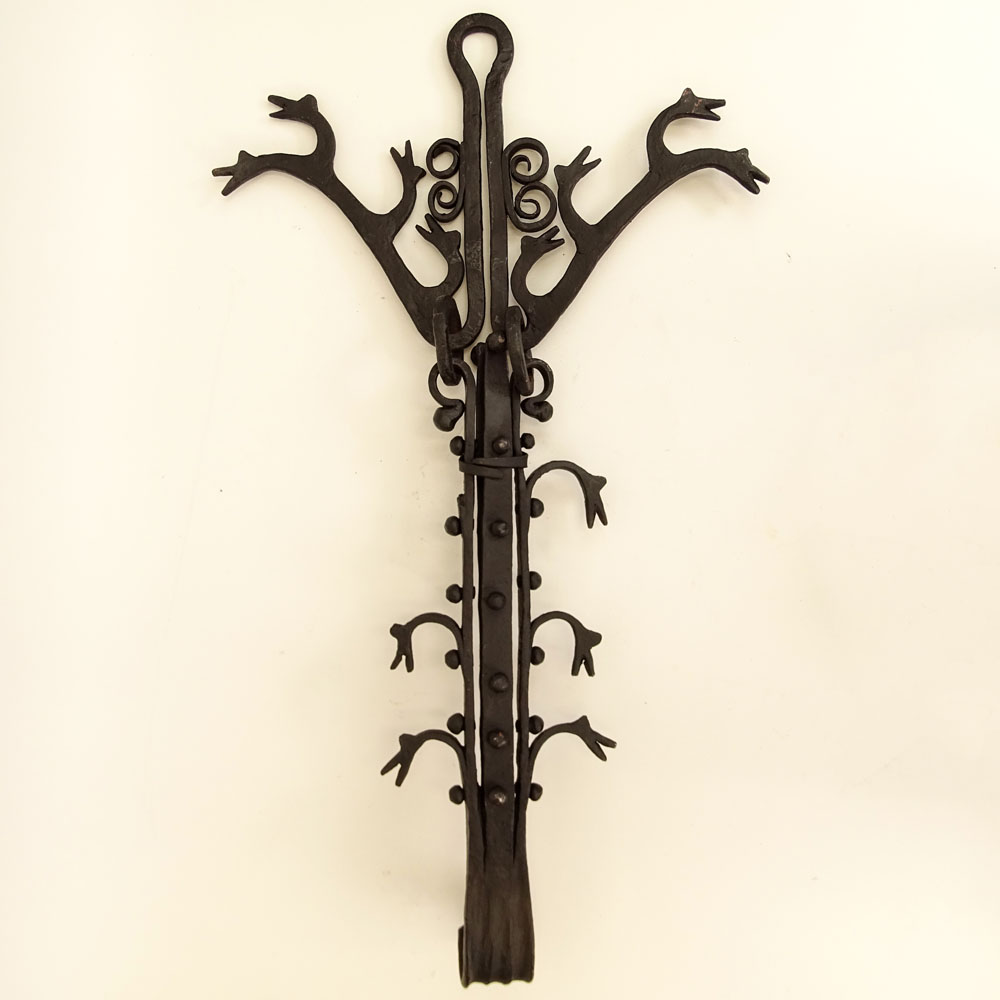 Antique Renaissance Style Wrought Iron Wall Hook.