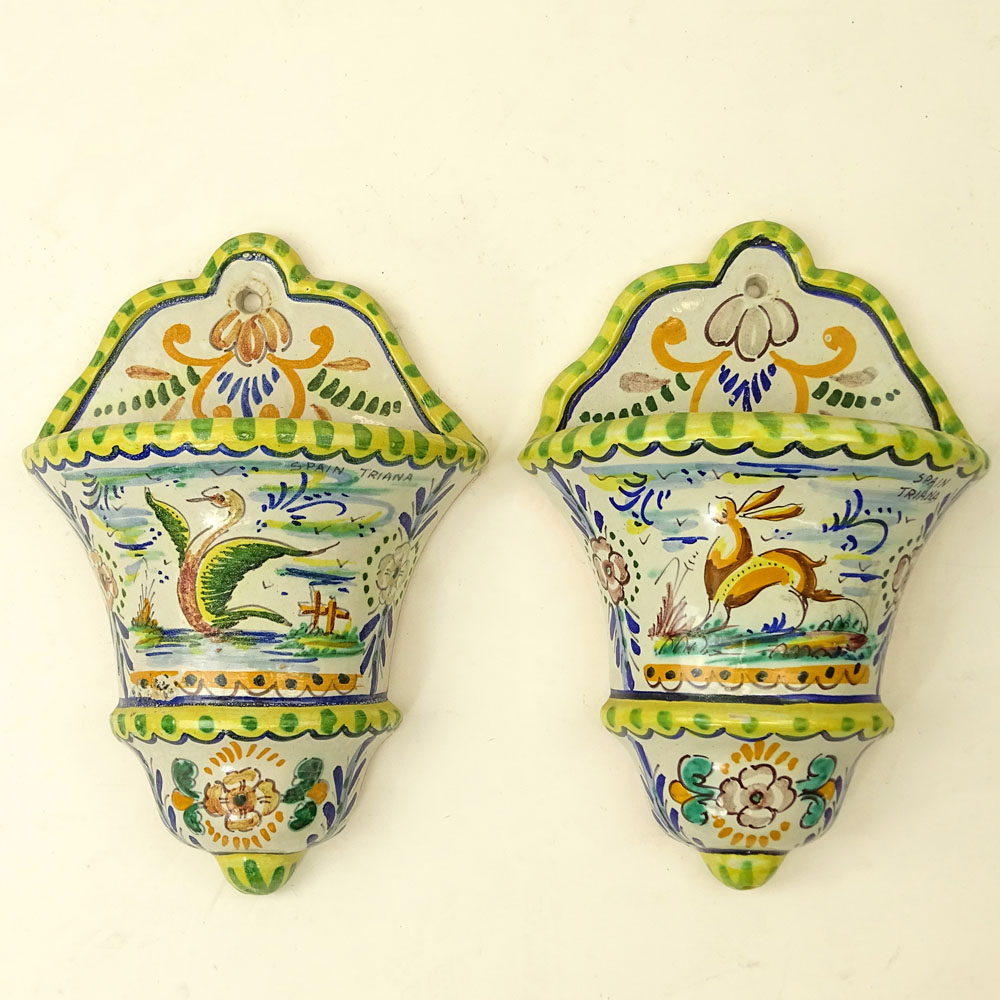 Pair of Vintage Spanish Majolica Wall Pockets.