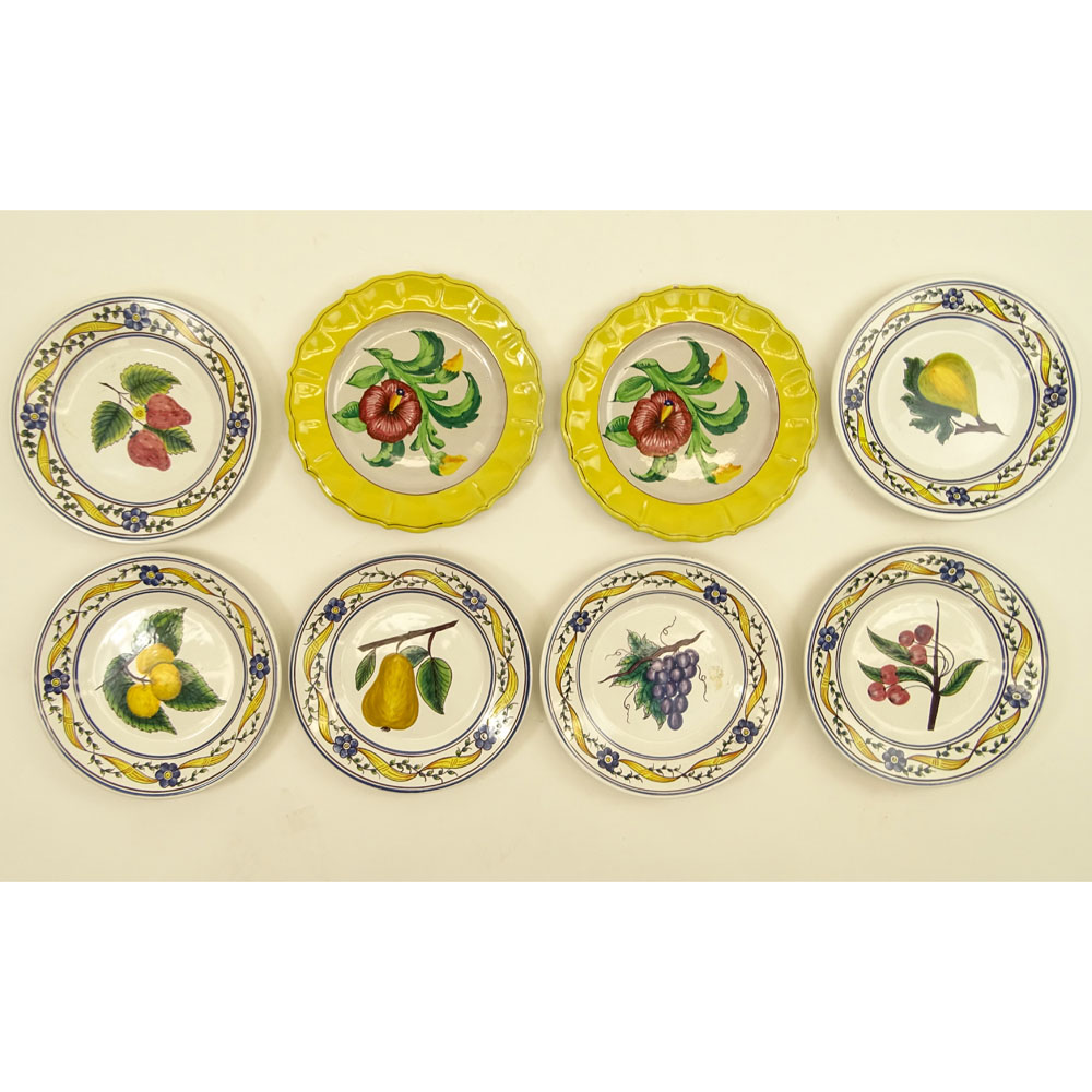 Collection of Eight (8) Italian Majolica Pottery Fruit and Flower Plates.