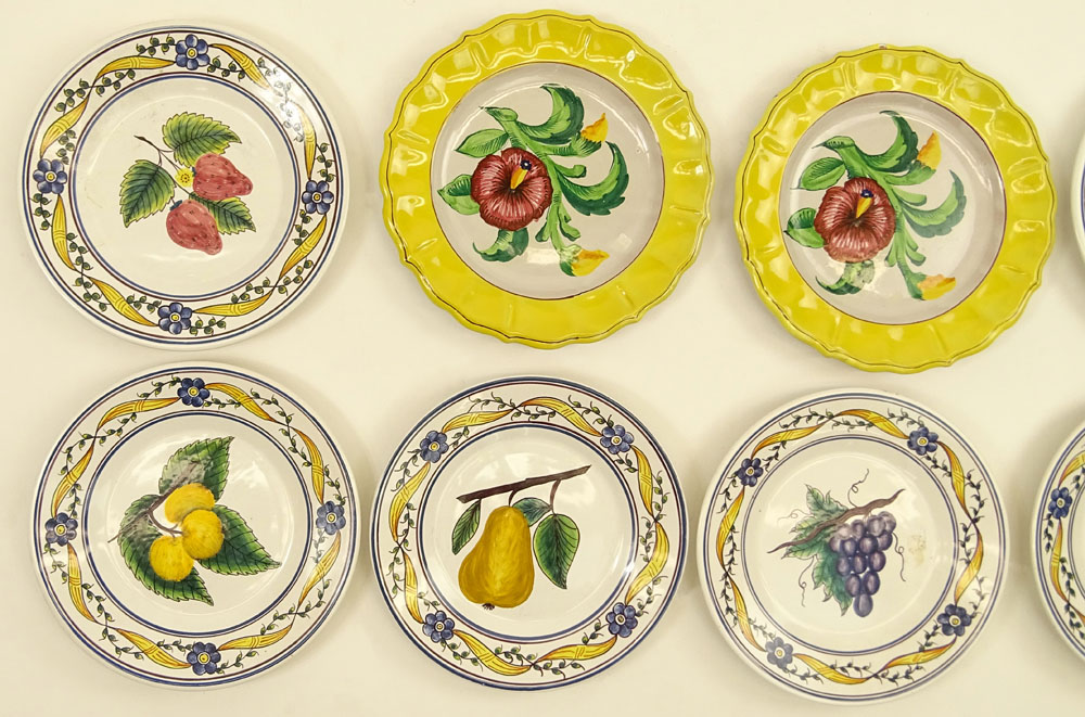 Collection of Eight (8) Italian Majolica Pottery Fruit and Flower Plates.