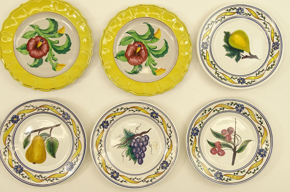 Collection of Eight (8) Italian Majolica Pottery Fruit and Flower Plates.