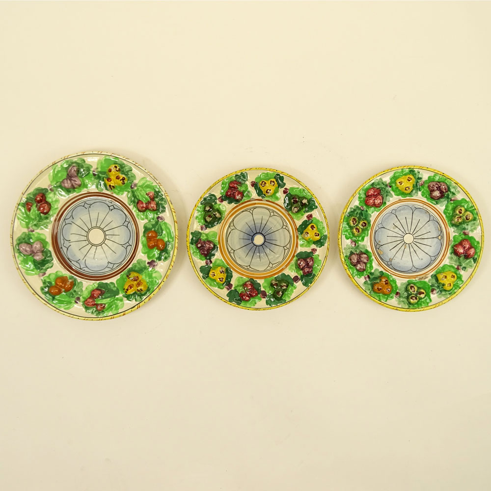 Lot of Three (3) Italian Majolica Fruit Border Plates.