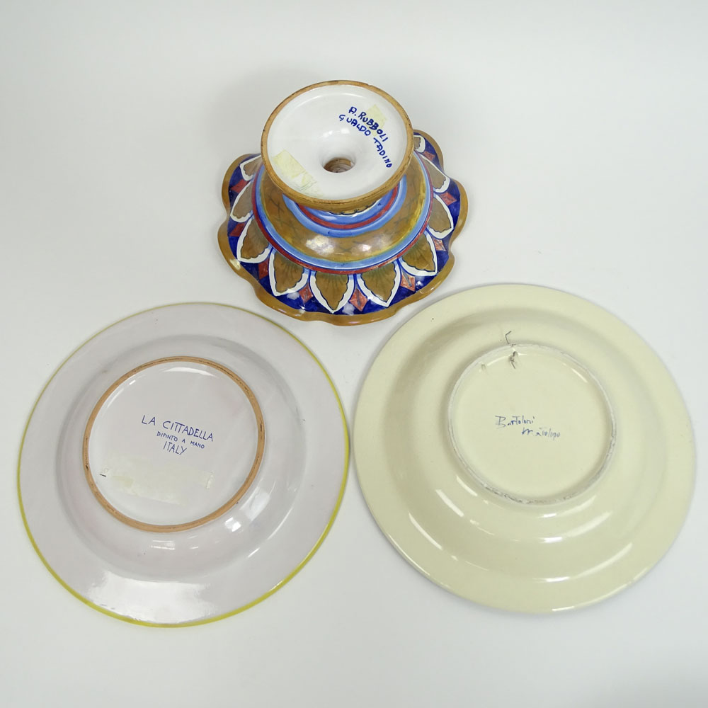 A. Rubboli Majolica Footed Compote, Italian La Cittadella Majolica Plate and Italian Bartoloni Majolica Plate.