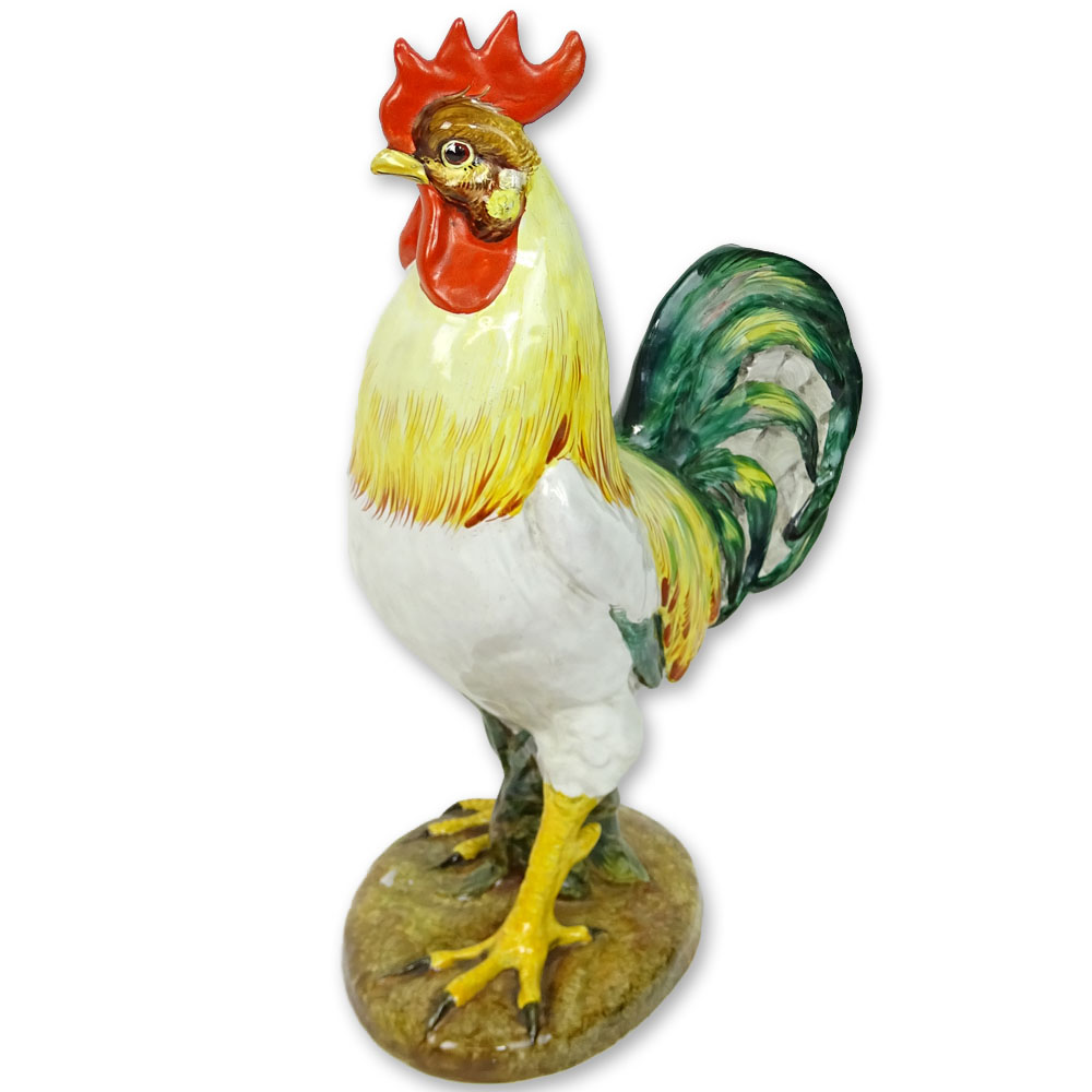 Italian Majolica Pottery Rooster Figurine.