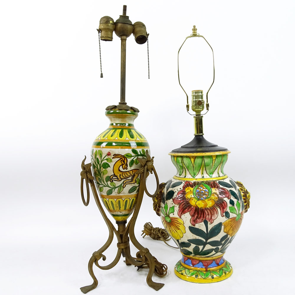 Two (2) Vintage Majolica Lamps.