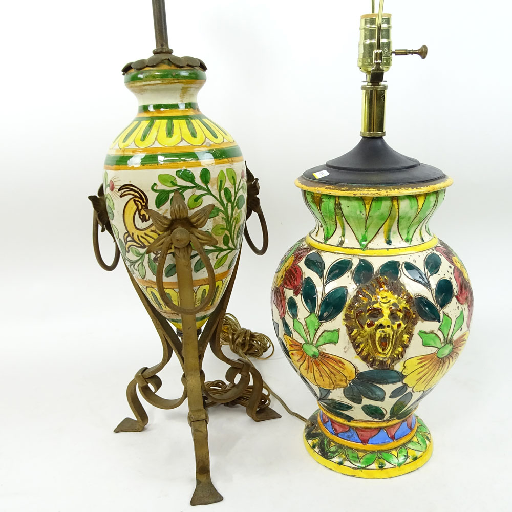 Two (2) Vintage Majolica Lamps.