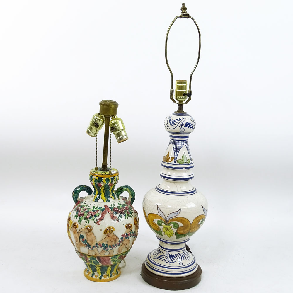 Two (2) Vintage Majolica Lamps.