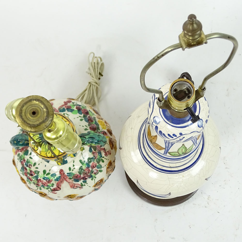 Two (2) Vintage Majolica Lamps.