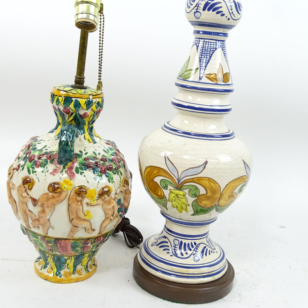 Two (2) Vintage Majolica Lamps.