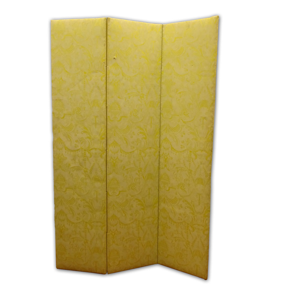 Large Fortuny Mazzarino Fabric Three Panel Screen.