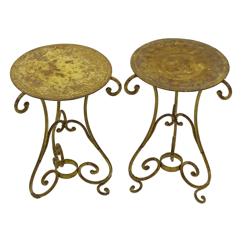 Pair of Early 20th Century Painted Wrought Iron Garden Tables.