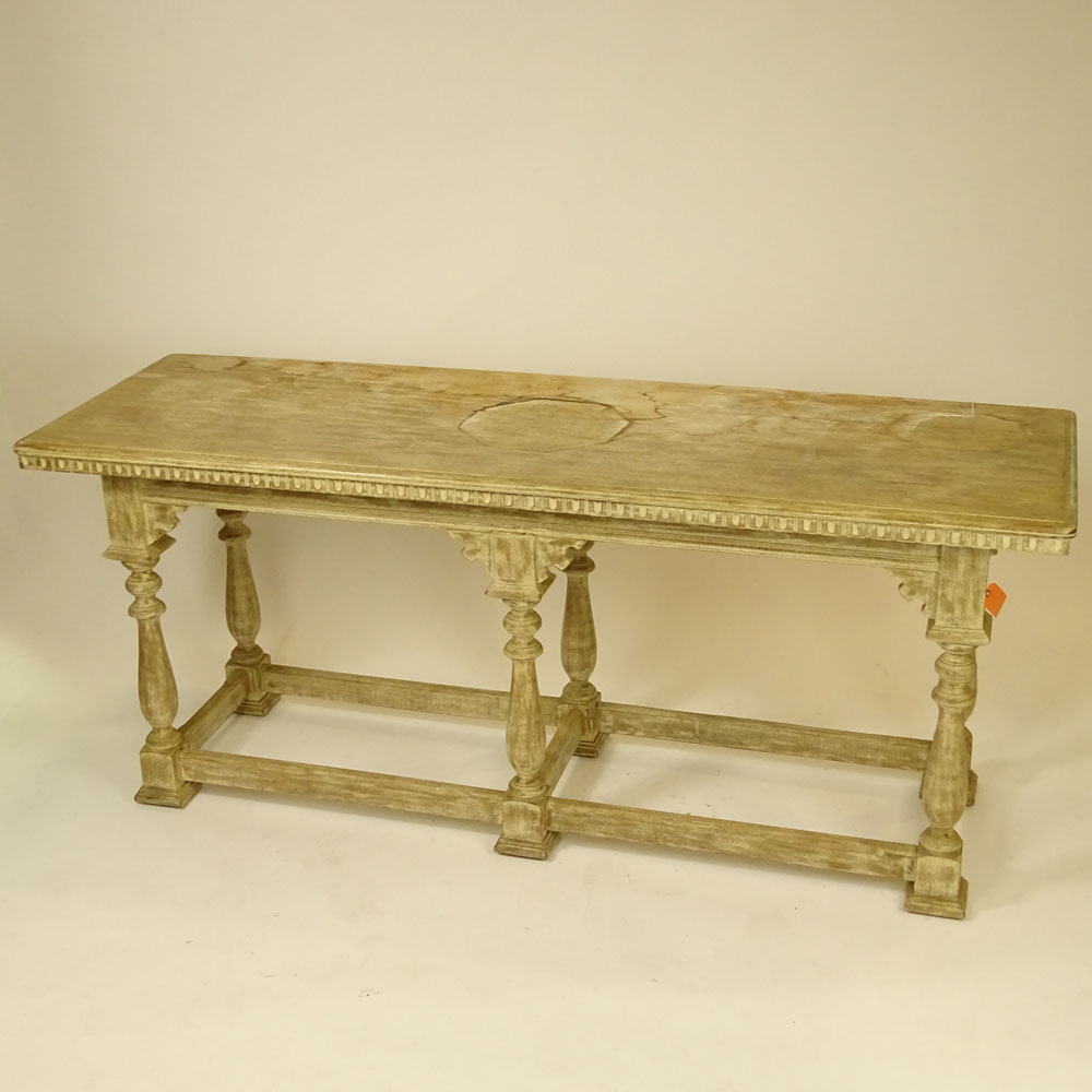 20th Century Italian Style Limed Mahogany Trestle table.