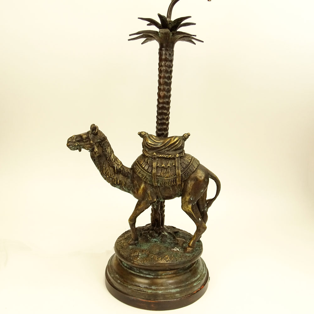 Mid 20th Century Bronze Lamp featuring a camel and palm tree.