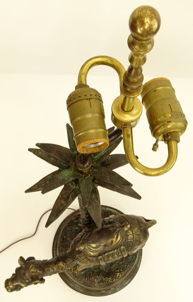 Mid 20th Century Bronze Lamp featuring a camel and palm tree.
