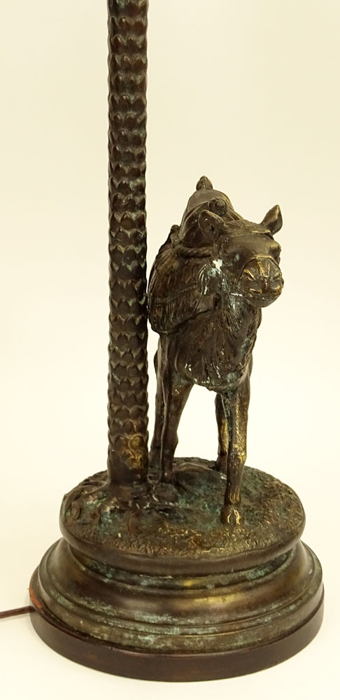 Mid 20th Century Bronze Lamp featuring a camel and palm tree.