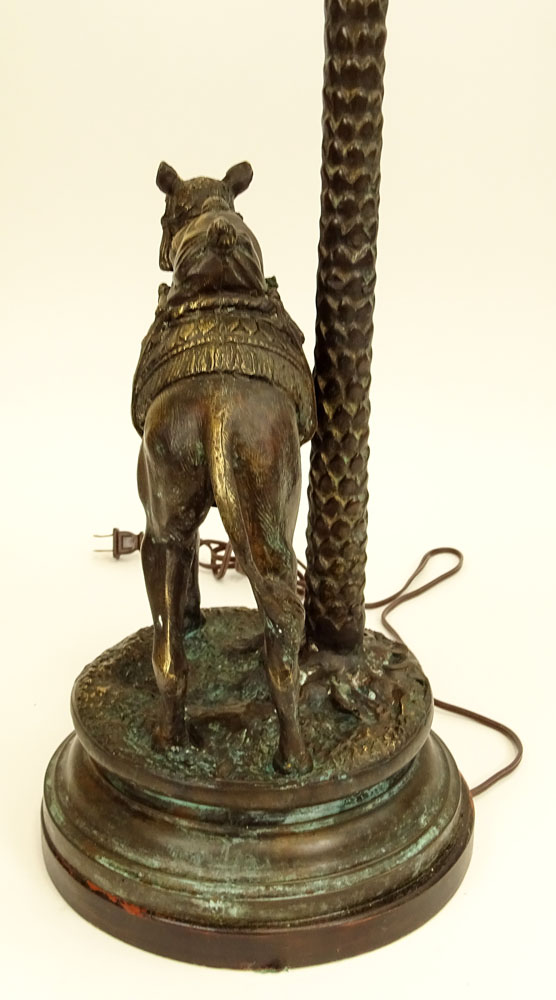 Mid 20th Century Bronze Lamp featuring a camel and palm tree.