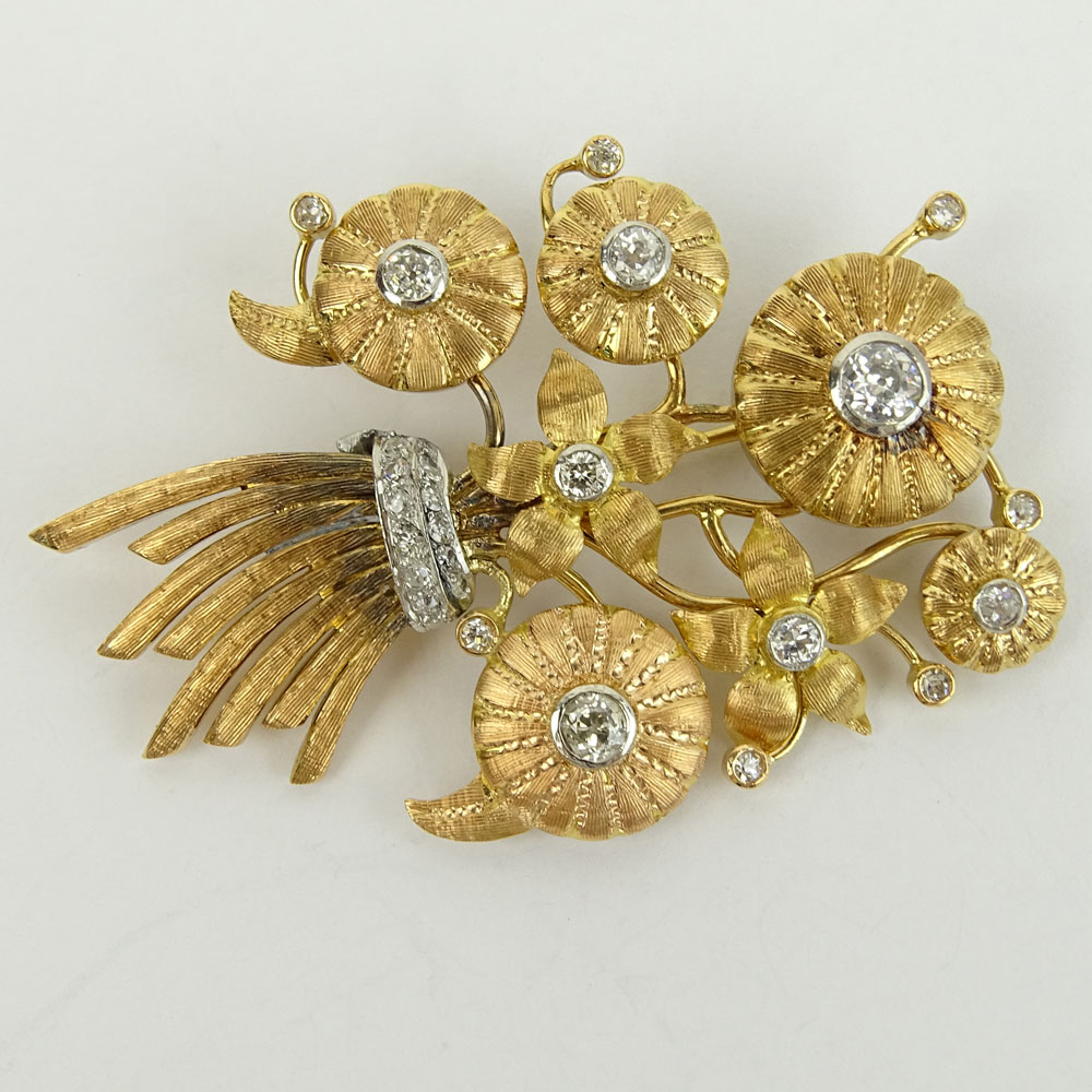 Antique 14 Karat Yellow Gold Stickpin Brooch Set with Approx. 1.50 Carat Old European and Brilliant Cut Diamonds.