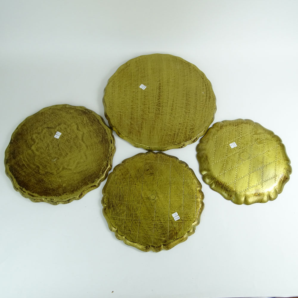 Group of Four (4) Vintage Italian Florentine Hand Painted Carved Wood Trays.