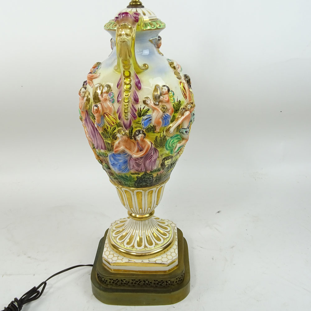 Large Mid 20th Century Capodimonte Style Lamp