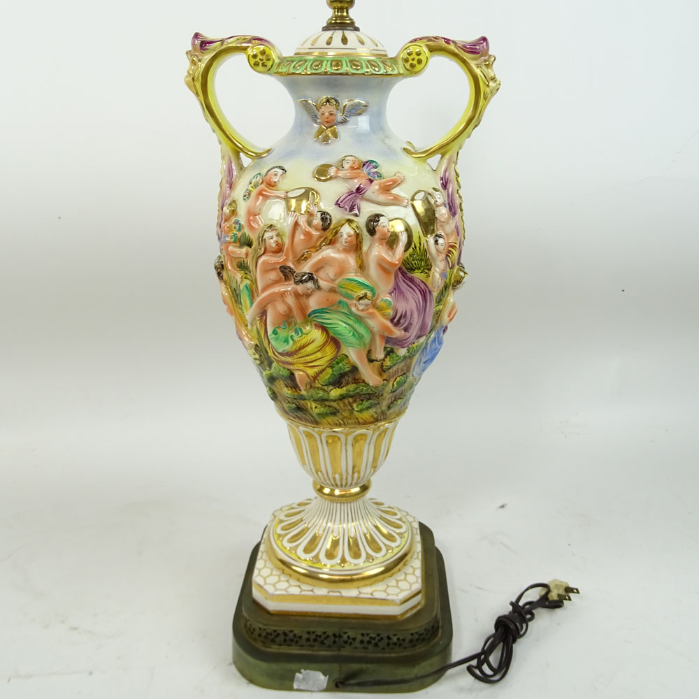 Large Mid 20th Century Capodimonte Style Lamp