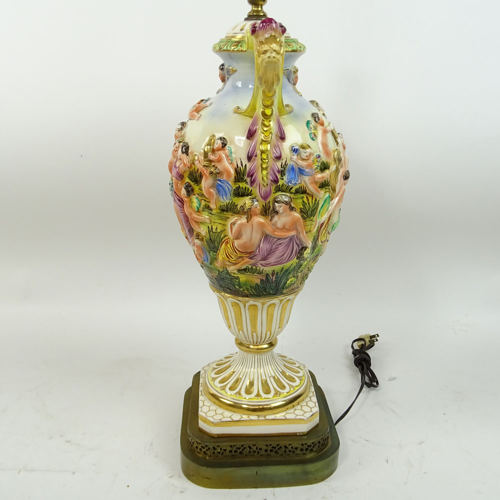 Large Mid 20th Century Capodimonte Style Lamp