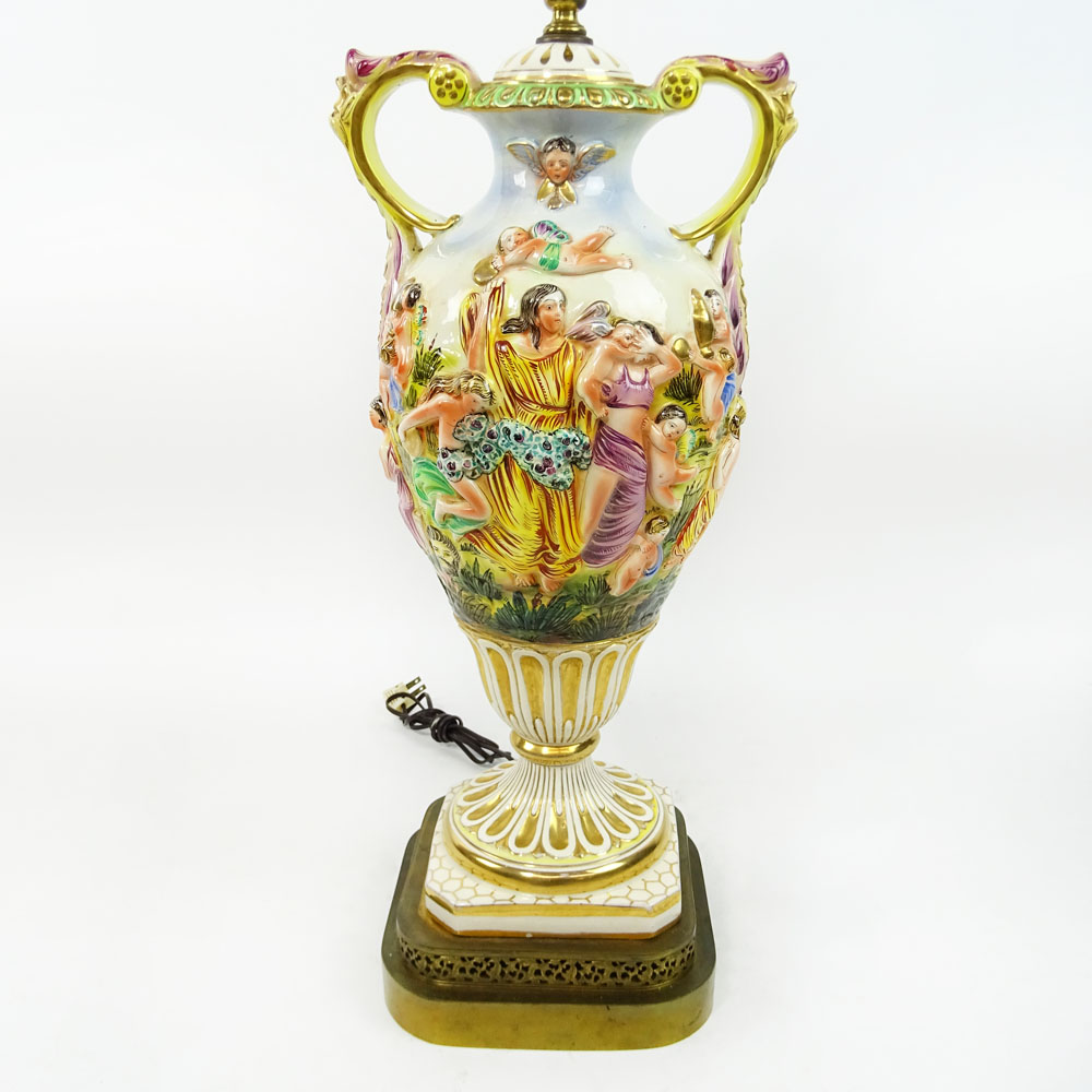 Large Mid 20th Century Capodimonte Style Lamp